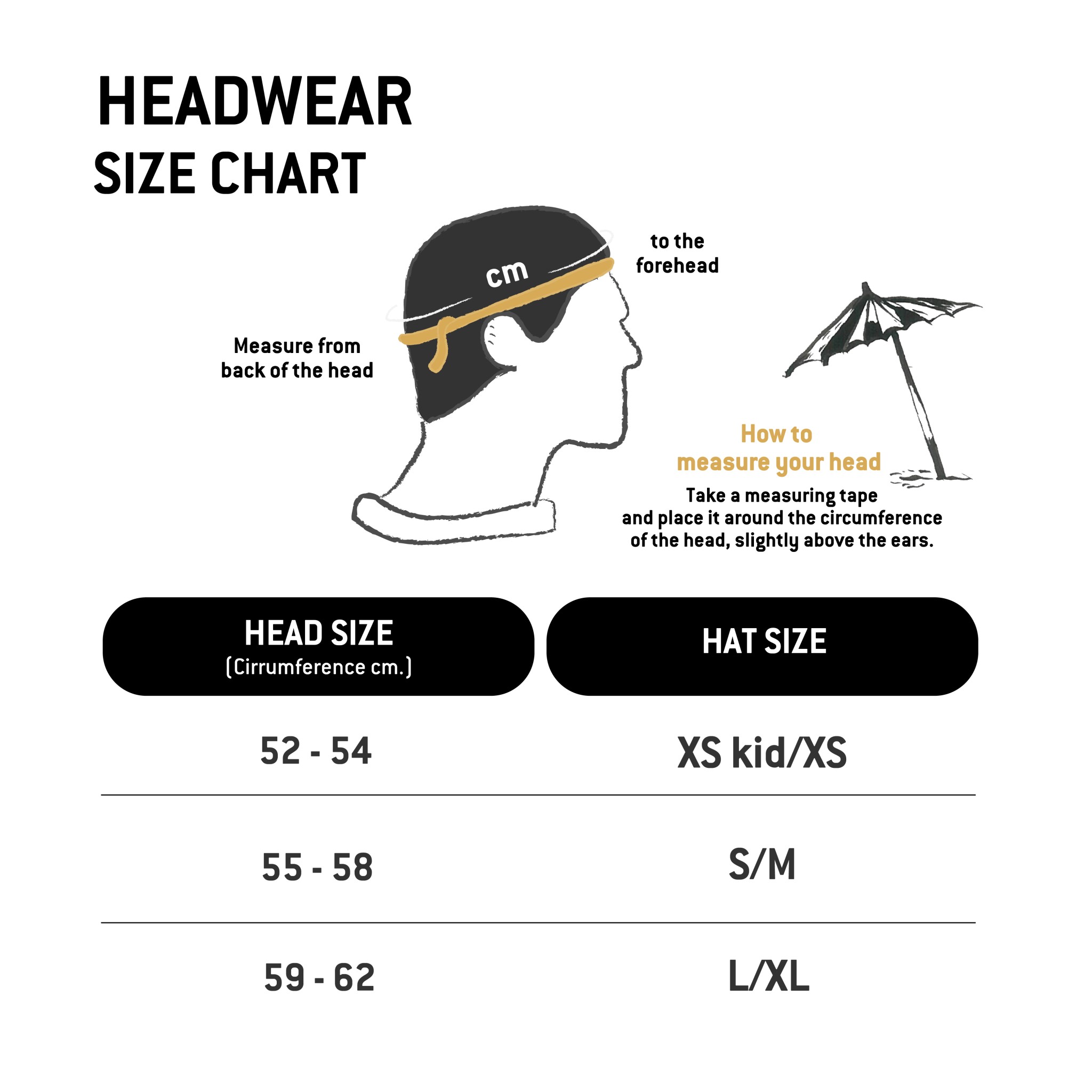 Headware size chart