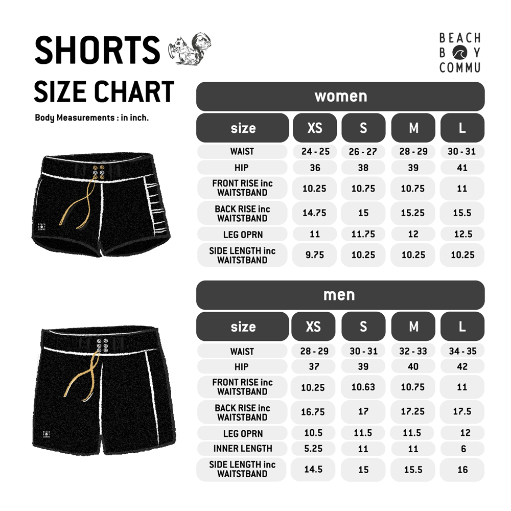 Shorts size chart